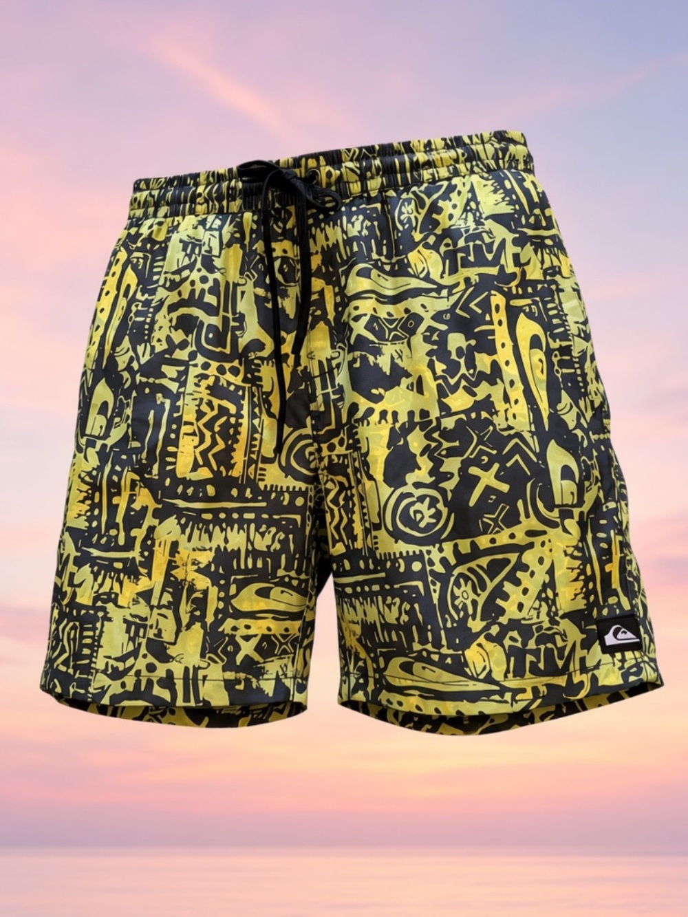 Quiksilver Neon Yellow and Black Graphic Swim Shorts -NWT